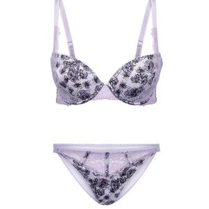 Adore Me Lavender and Black Floral Bra Set